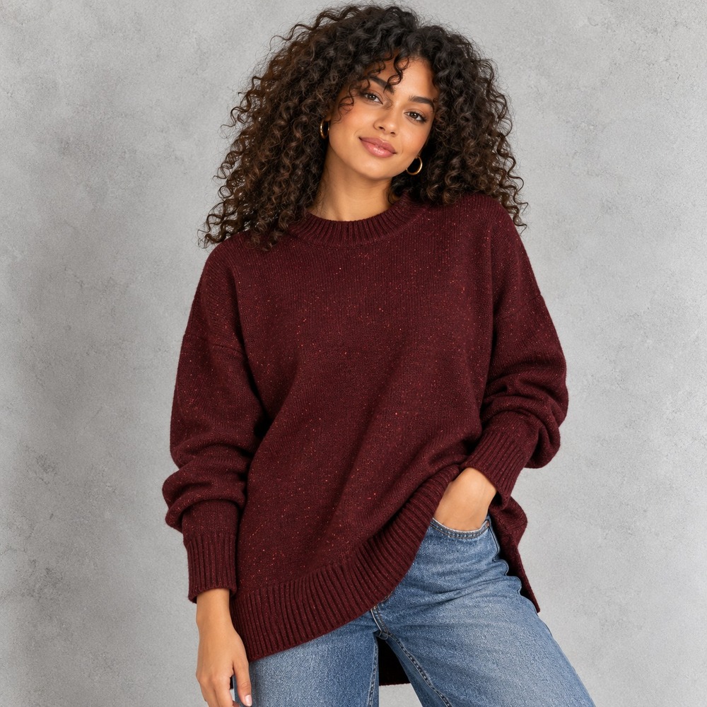 Pure Jill Women's Pullover Sweater Winter Cozy Burgundy Knit Size Small